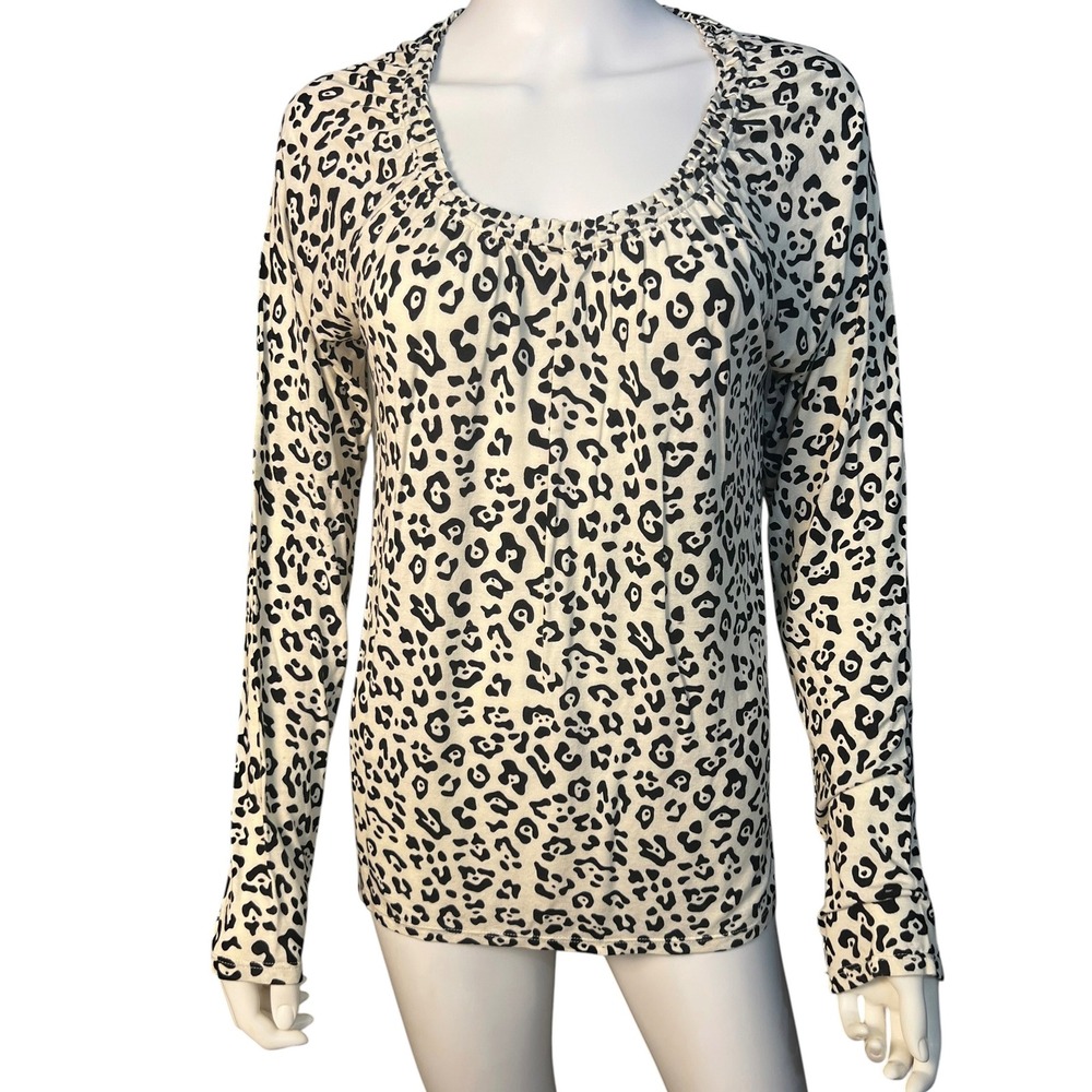 Jaclyn Smith Collection Womens L Leopard Print Long Sleeve Scoop Neck Top